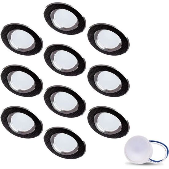 Spot LED encastrable orientable extra plat Star rond noir brossé avec ...