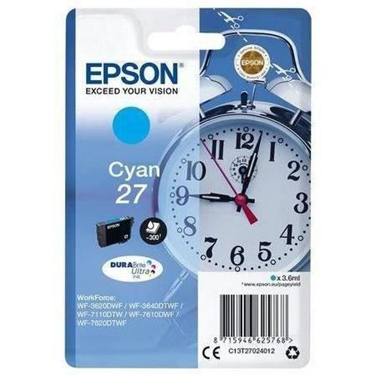 Cartouche d'encre EPSON T2702 Cyan - Réveil - Pack de 1 - Jet d'encre - 3.6 ml - Jusqu'à 300 pages