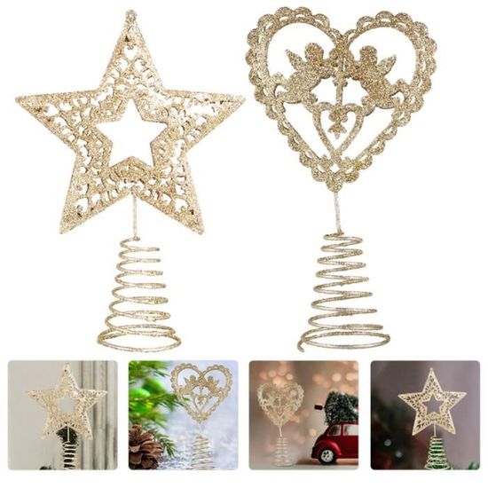 1 Set 2 Pcs Décorations d'arbre de Noël Star Tree Toppers tulle - noeud - ruban - ficelle articles - decoration de fete