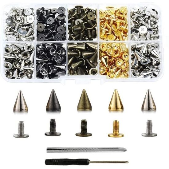 Trimming Shop Lot de 100 clous en laiton en forme de cône punk avec rivets pour porte-monnaie, maroquinerie, vêtements, bricolage, marron