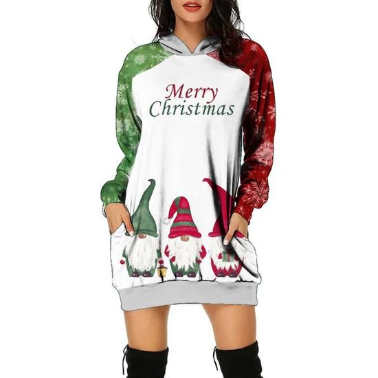 Robe De Noël Pour Femme à Manches Longues - Imprimé Flocons De Neige Et Arbres De Noël, Col Rond, Coupe élégante Et Confortable