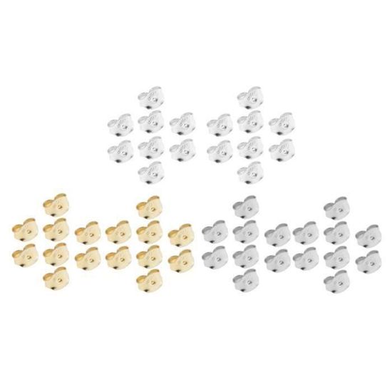 Lot De 100 Fermoirs Pour Boucles D'Oreilles Hameçon - Acier Inoxydable Hypoallergénique, Or Et Argent - 4
