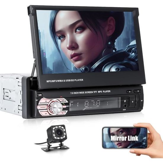 Autoradio 1 DIN Con Schermo Touch 7 Pollici CAME CHO - Bluetooth, Mirror Link, USB, AUX, FM, + Telecamera Retro