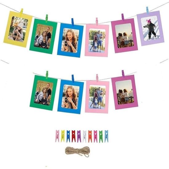 Fenglin-joy 10 Pièces De Cadres Photo Colorés,Cadres Photo En Papier Suspendus Cadre Photo En Papier Cadre Photo Papier Pour La Décoration De Fête Murale De L'école à Domicile (10 Couleurs