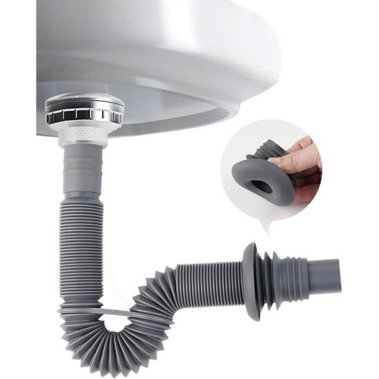 Siphon Tubulaire Inox Pour Lavabo - Évacuation Anti-odeurs, Réglable (environ 34.8 Cm)