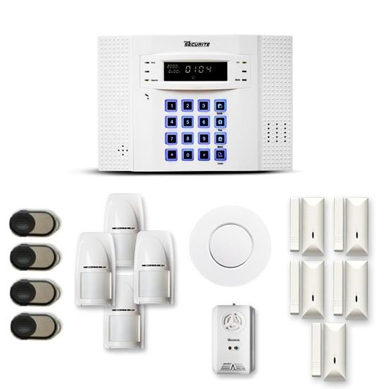 Alarme maison sans fil DNB 4 à 5 pièces mouvement + intrusion + détecteur de fumée + gaz - Compatible Box / GSM