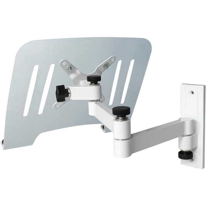 Support Mural pour Ordinateur Portable (homologué TÜV SÜD) Blanc avec Plateau pour adaptateurs
