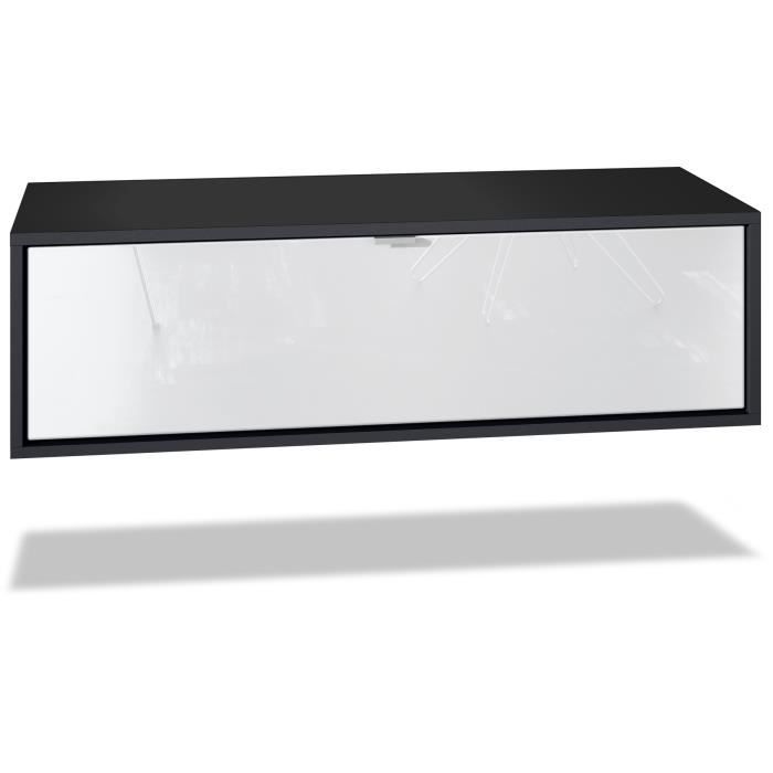 Meuble TV Lana 80 armoire murale lowboard 80 x 29 x 37 cm, caisson en blanc mat, façades en Blanc haute brillance