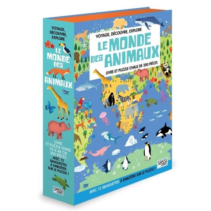 Coffret livre et puzzle 200 pièces : Voyage, découvre, explore : Le monde des animaux Coloris Unique
