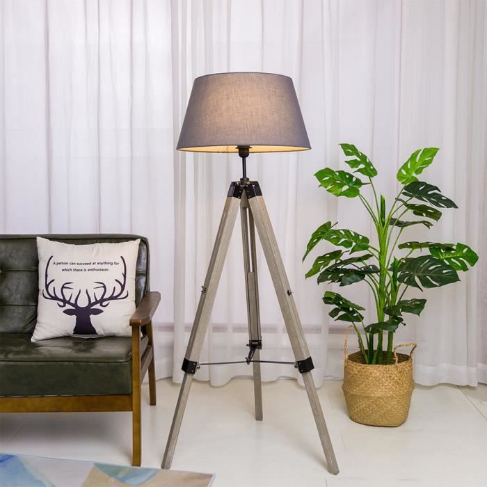 AG Lampadaire trépied - Bois - Gris