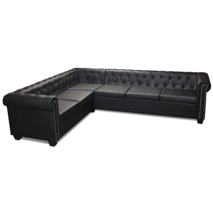 Canapé d'angle de Salon Chesterfield 6 Places Cuir Artificiel Noir,260 x 205 x 73 cm