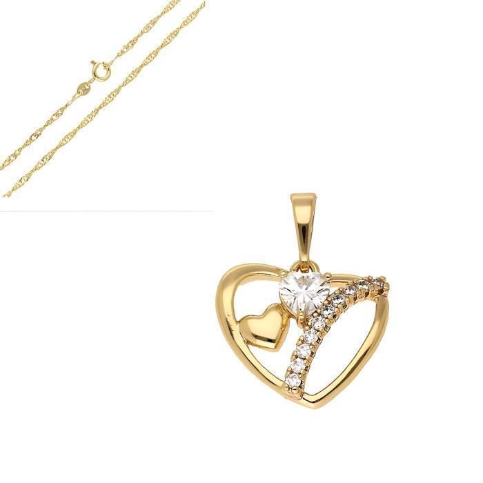Collier Chaîne et Pendentif Coeur Cristal Swarovski Bleu Or Jaune Laminé*
