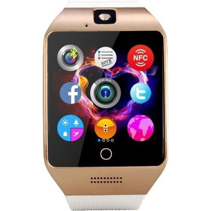 Montre Connectéee Android iOs Smartwatch Sms Appels Bluetooth Sim Card Antiperte + SD 16Go - YONIS Or