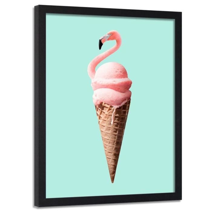 Feeby Cadre noir mural Image encadrée Tableau décoratif, Glaces flamant 50x70 cm