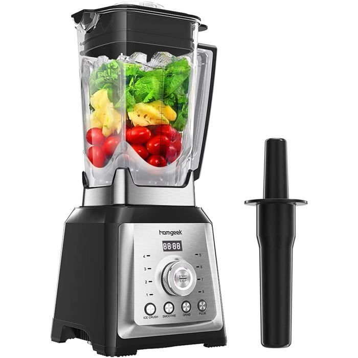 Blender Smoothie 2000W Professionnel, homgeek Mixeur Puissant Multifonction avec 8 Lames en Acier, 8 Vitesses Réglables, 4 Programme