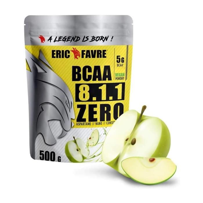 BCAA POUDRE 8.1.1 Zero - Acides Aminés Musculation Vegan 500 Gr - Laboratoire Français Eric Favre (Pomme verte)