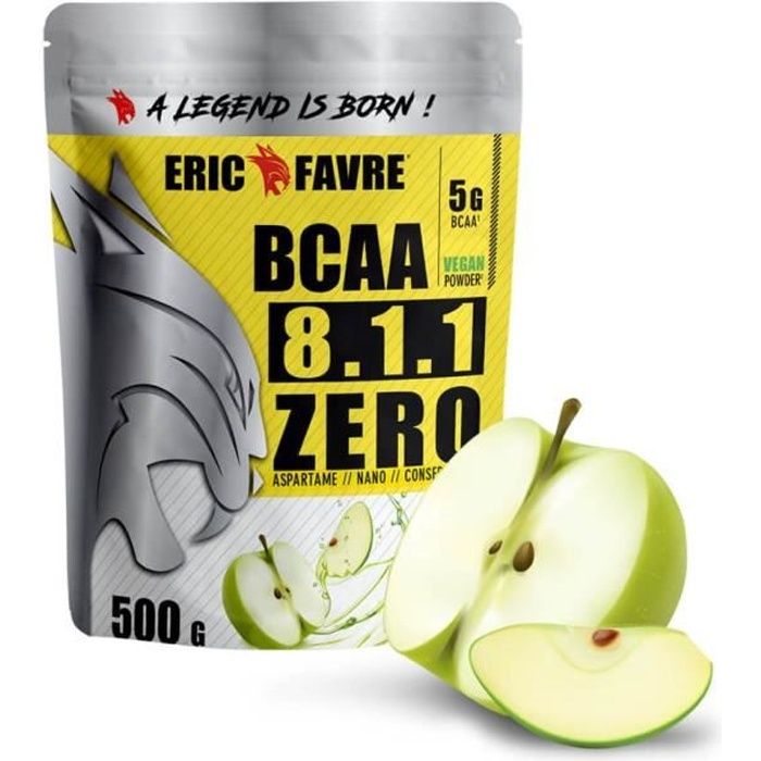 BCAA POUDRE 8.1.1 Zero - Acides Aminés Musculation Vegan 500 Gr - Laboratoire Français Eric Favre (Pomme verte)