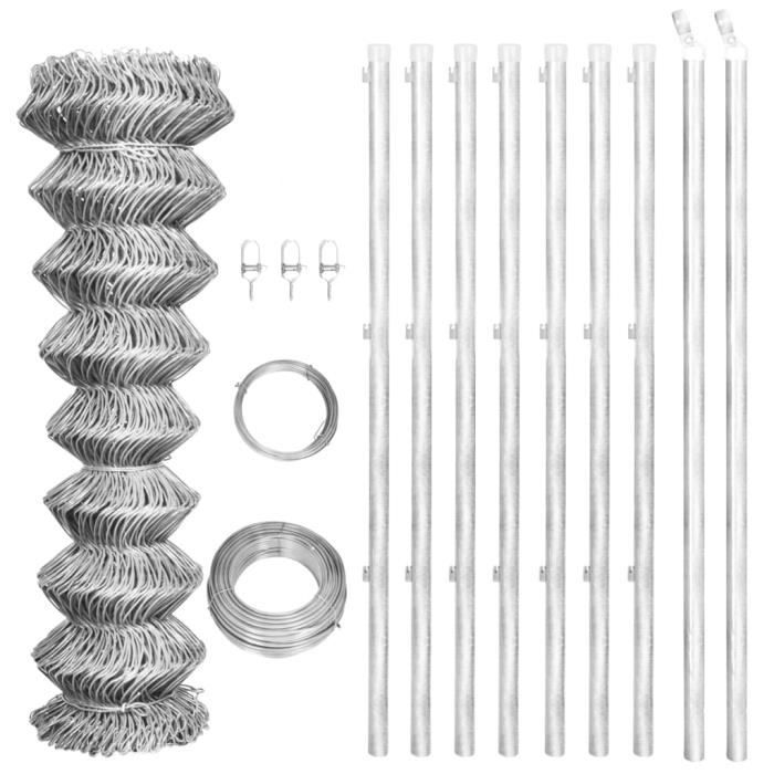 ♫2178 Clôture à mailles Classique - Clôture de jardin Brise vue avec poteaux Acier galvanisé 15x1,25m Argenté FNCM®