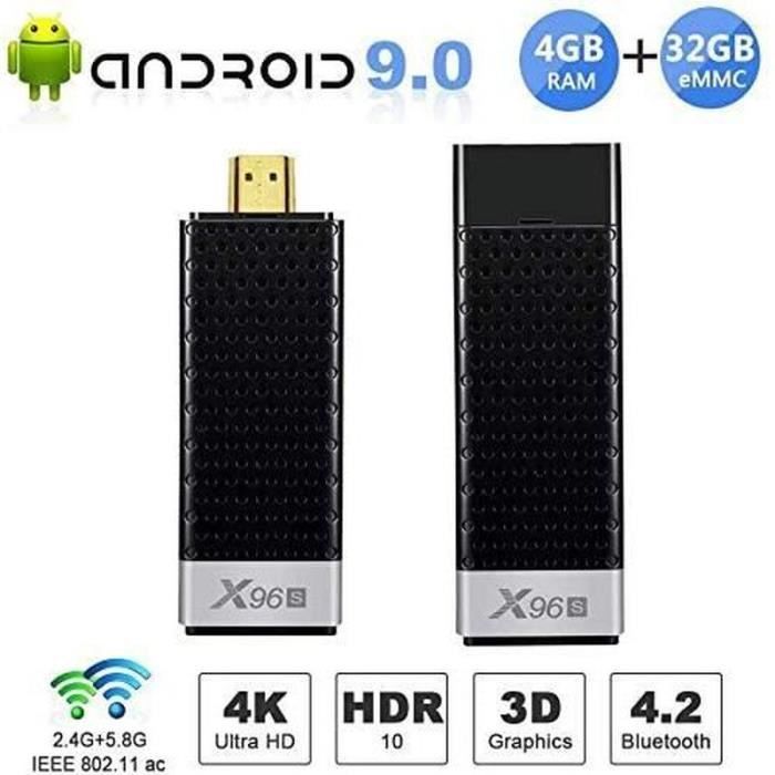 TV Stick ROGUCI® Android TV 8.1 4 Go RAM 32 Go Dual Wi-Fi 2.4 G 5,8 G Bluetooth 3D, prise en charge HDR HLG