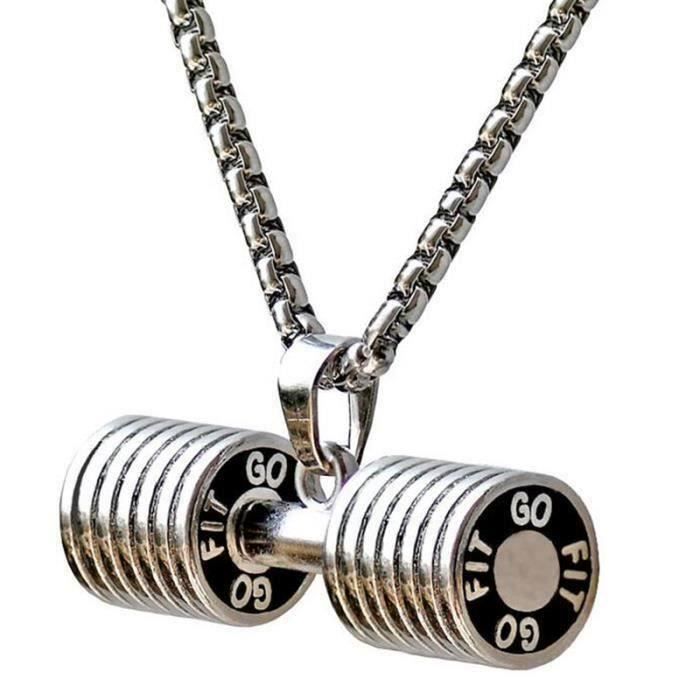 MTF Pendentif Haltere Collier De Fitness De Musculation Collier Haltere Crossfit Argent De Petite Taille Bijoux De Fitness En Acier