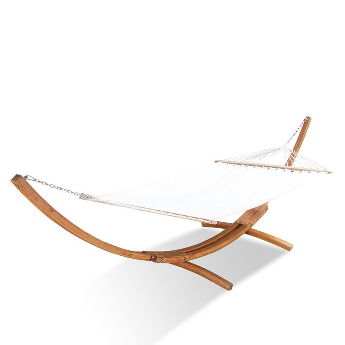 Lagoa écru : hamac bois sur support 3,15 m - 1 personne - Toile poly-coton