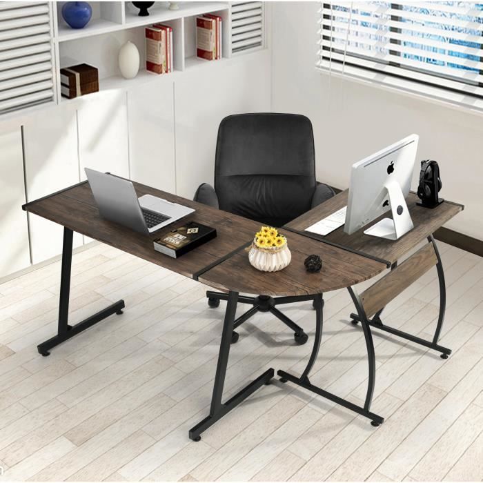 HOMY CASA Bureau d'angle contemporain - Décor marron en PVC