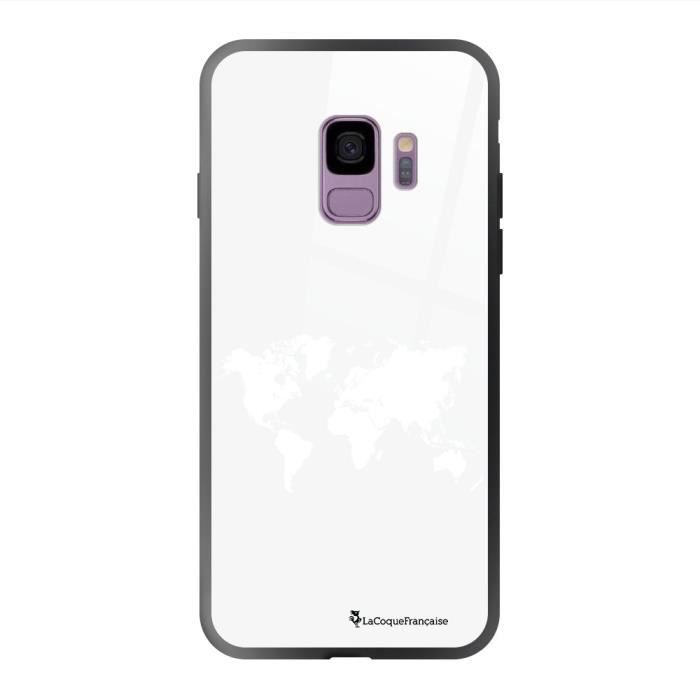 Coque en verre trempé Samsung Galaxy S9 Carte du Monde Ecriture Tendance et Design La Coque Francaise