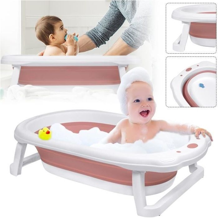 LZQ Baignoire pour bébé - Pliable - Avec trou de drainage -Portable - Convient pour les bébés de 0 à 8 ans - Rose