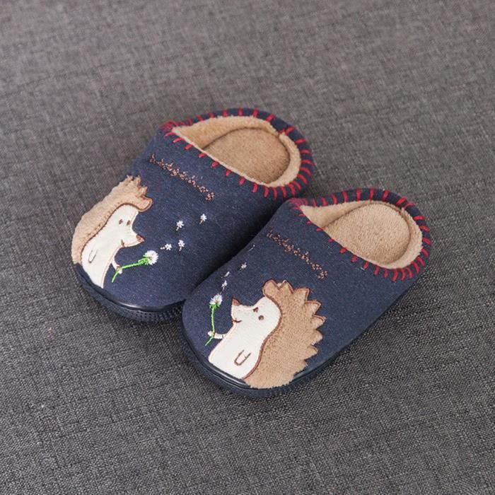 Toddler Boys Girls Fluffy Little Kids Chaussures Chaud Mignon Animal Home Pantoufle Marine