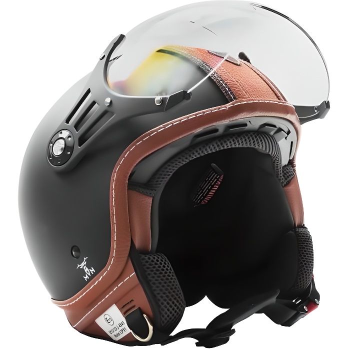 Casque Moto Scooter Homologué ECE Jet Demi-Coque Cuir Ouvert Retro Vintage Protection de la Tête Tailles de S à XL