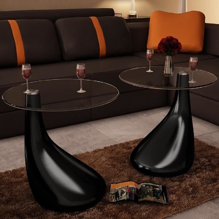 2PCS Table Basse De Salon Laquée Design En Forme D'une Goutte D'eau Noire