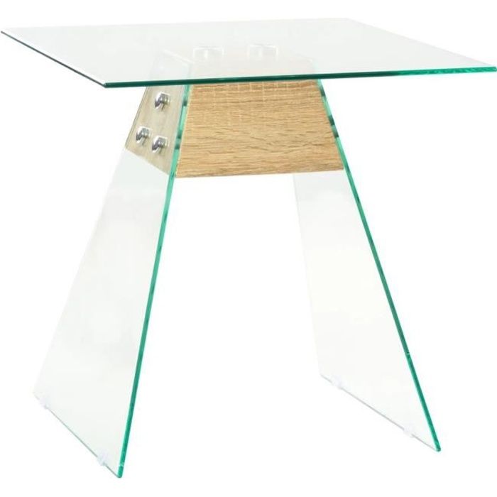Table d'appoint-Table Basse Bout de canapé Salon MDF et verre 45 x 45 x 45 cm Couleur de chêne