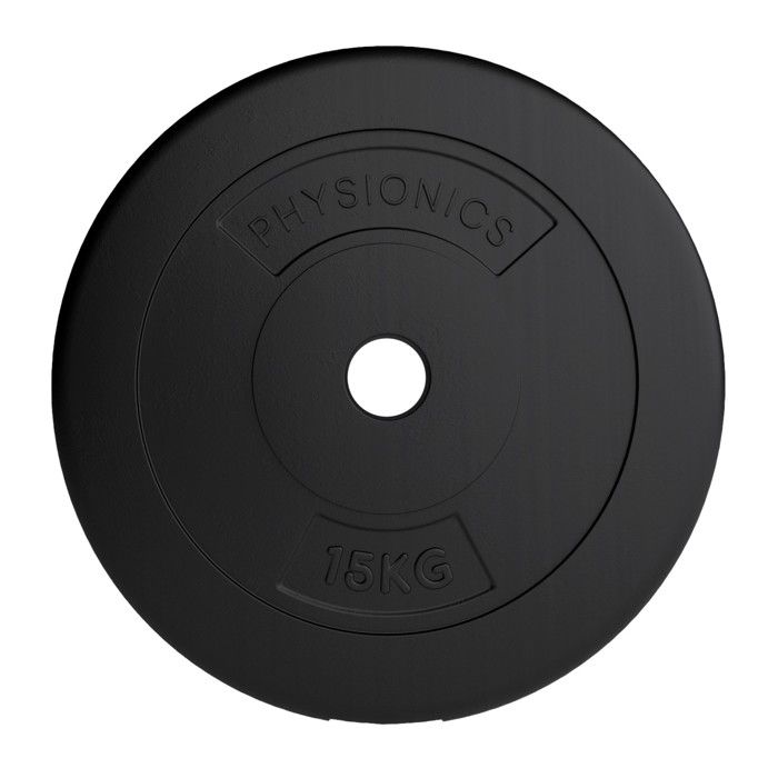 Physionics® Disques de Poids - Set de 2 x 15 kg, Ø 31 mm, avec Revêtement en Plastique - Plaques pour Haltères, Fitness, Musculation