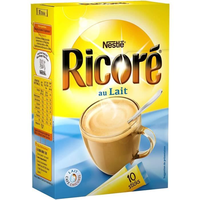 LOT DE 3 - RICORE au Lait - Substitut de Café - Boîte de 10 Sticks de 14g