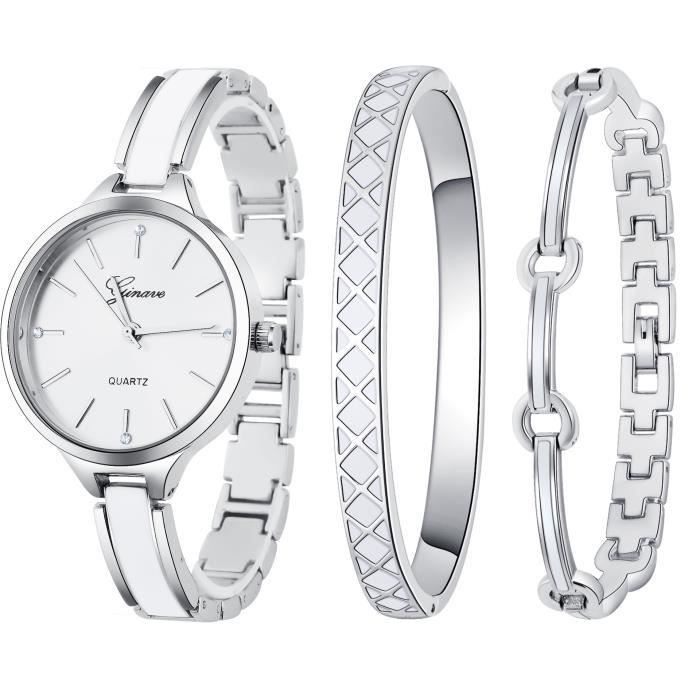 RMEGA Montre Femme Coffret Cadeau - Montre Élégante + Bracelet Mode - Convient pour Noël, Saint Valentin, Anniversaire , Argent