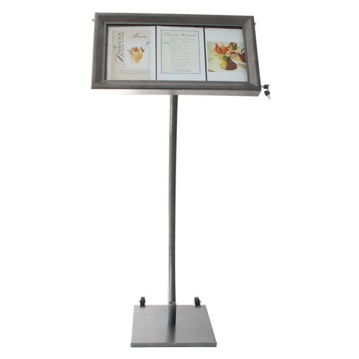 Porte-menu LED gris métallisé format 3 x A4 avec pied hauteur 95 cm - Affichage menu hôtel restaurant 40 Acier Inoxydable