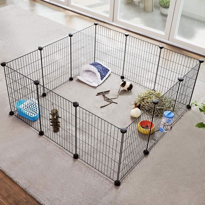 SONGMICS Enclos modulable Cage intérieur Maillet en Caoutchouc Offert Cochon d’Inde Lapin 143 x 73 x 36 cm (L x l x H), Noir LPI01H