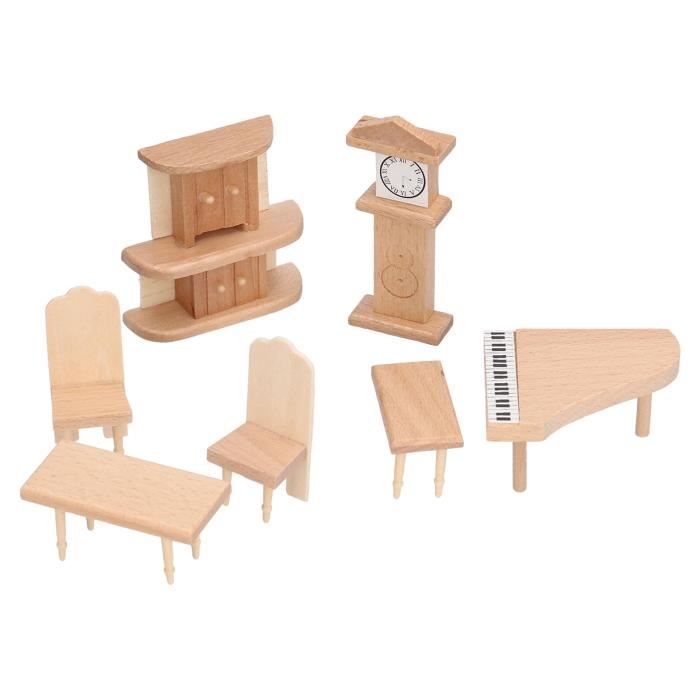 VINGVO Meubles de maison de poupée de salon en bois Meubles de maison de poupée en bois Ensemble de salon de meubles miniatures à