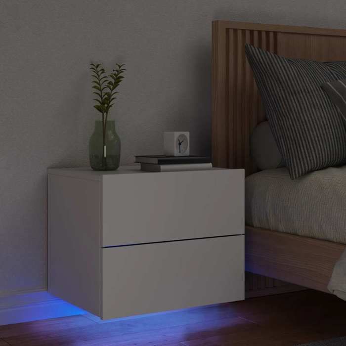 vidaXL Table de Chevet Murale avec Lumières LED Armoire de Nuit Table de Nuit Armoire de Chevet Chambre Moderne Blanc 836812
