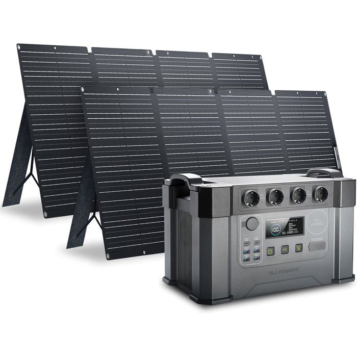 Station d’énergie portable - ALLPOWERS - S2000 Pro - 1451Wh - 2400W (4000W pic) - Kit 2×200W MPPT