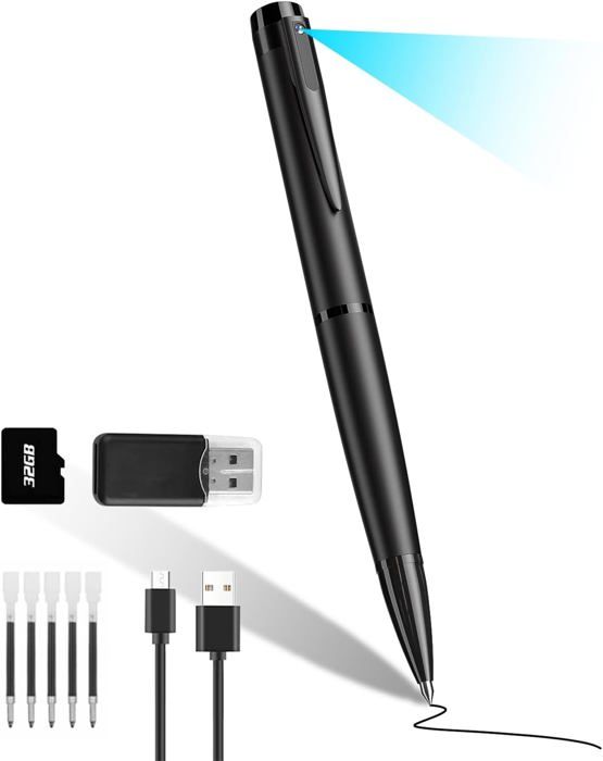 WEXIOKRV Stylo Caméra Cachée avec 32 Go de Stockage, Kit d'Accessoires
