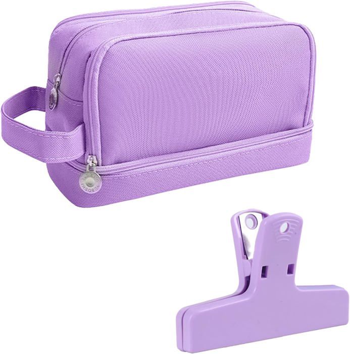 Trousse Scolaire Kawaii Gsrhzd - 3 Compartiments, Grande Capacité, Toile Résistante - Violet, Pour Enfants/Étudiants