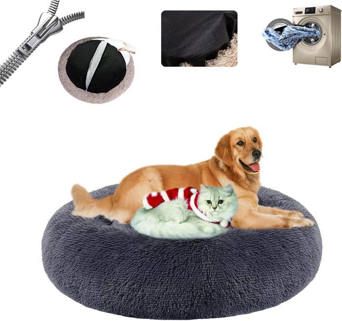 Meilleurs prix pour Panier Pour Chien Dehoussable Peluche Donut Lit Apaisant Chien Antidérapant Panier Chien Anti Stress Confortable Coussin Chatdark G
