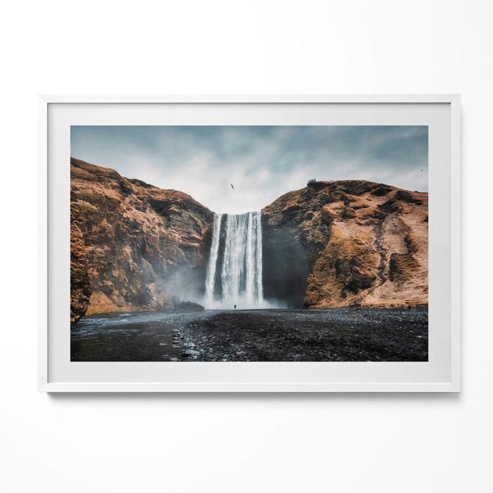 Image pour cadre blanc, Cascade parmi les rochers 100 x 70 cm– Tableau Décoration Murale - Maison
