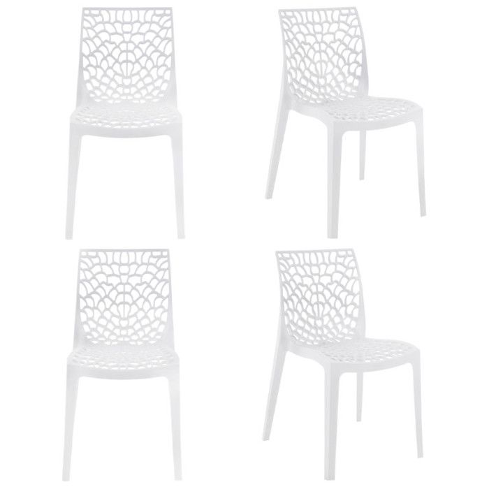Lot de 4 chaises de repas blanches ajourées et empilables - GRUYER 2 Meubletmoi Lot de 4 chaises de repas blanches ajourées et empilables - GRUYER 2 Meubletmoi