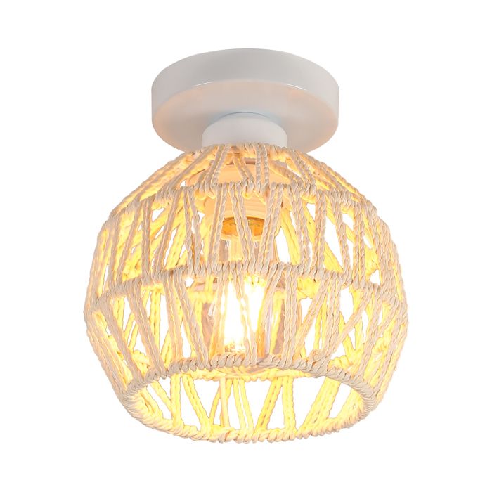 SNOGOLD Plafonnier Tressé Sphérique E27 Luminaire Vintage Abat-jour Tressé à Corde Blanc Éclairage Rustique pour Salon Chambre