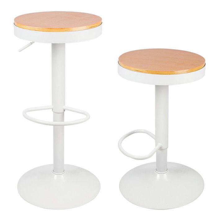 Tabourets de bar - VIVOLILV - Lot de 2 - Beige Chêne et Blanc Classique - Chaise de bar Ø36 cm   - Siège Haut 55-75cm