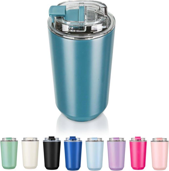 Tasse à café de voyage 380 ml thermos en acier inoxydable anti-fuite réutilisable double paroi bleu paon
