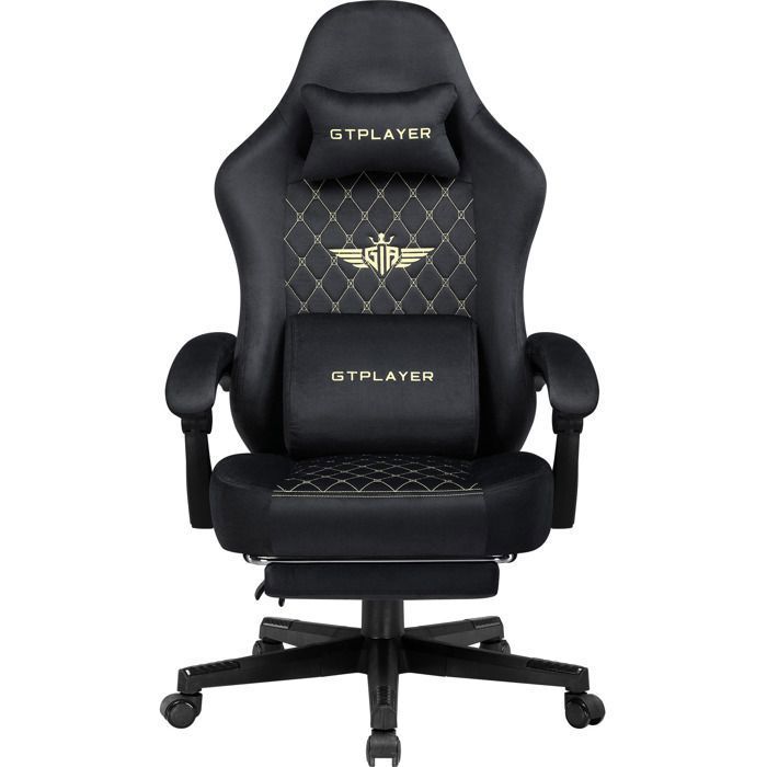 Chaise Gaming Fauteuil Gaming Tissu avec Coussin D'Assise à Ressorts et Repose Pieds - vue 2