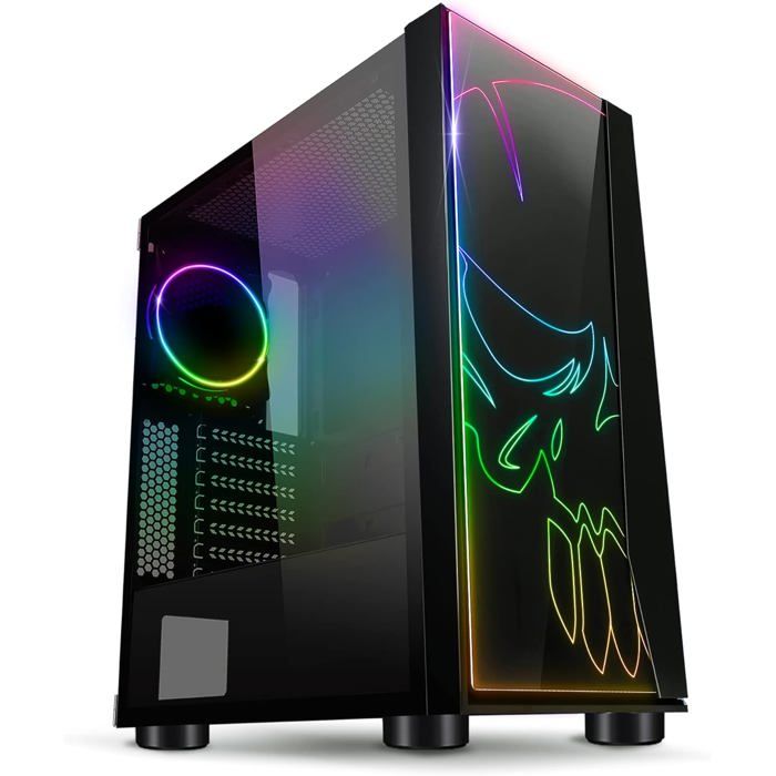 Boitier Pc Gamer Rgb Ghost One – Verre Trempé – 60 Modes Rgb – 2 Ventilateurs 120mm – Compatible Aura/Msi Mystic/Asrock